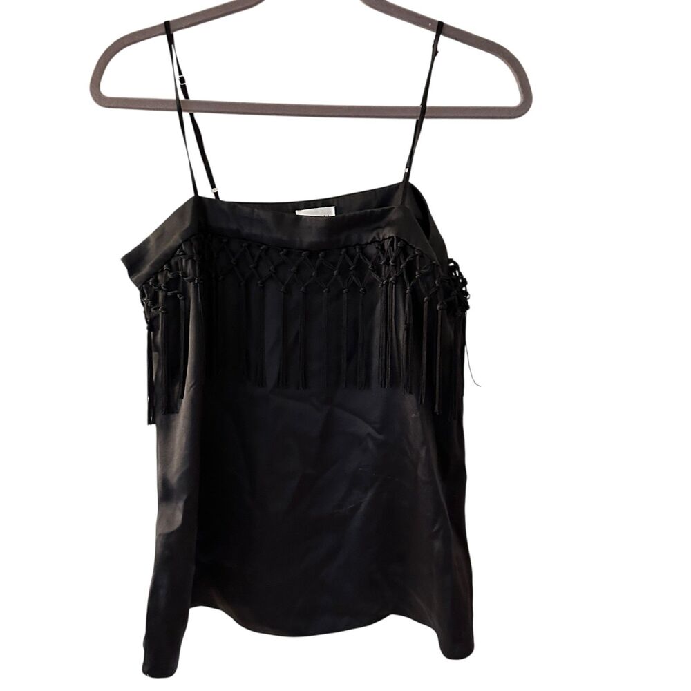 CAMI‎ NYC 100% Silk Black Camisole Tank with Tassels Size S